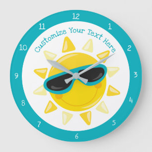 Grande Horloge Ronde Bébé mignon soleil avec lunettes de soleil Happy P
