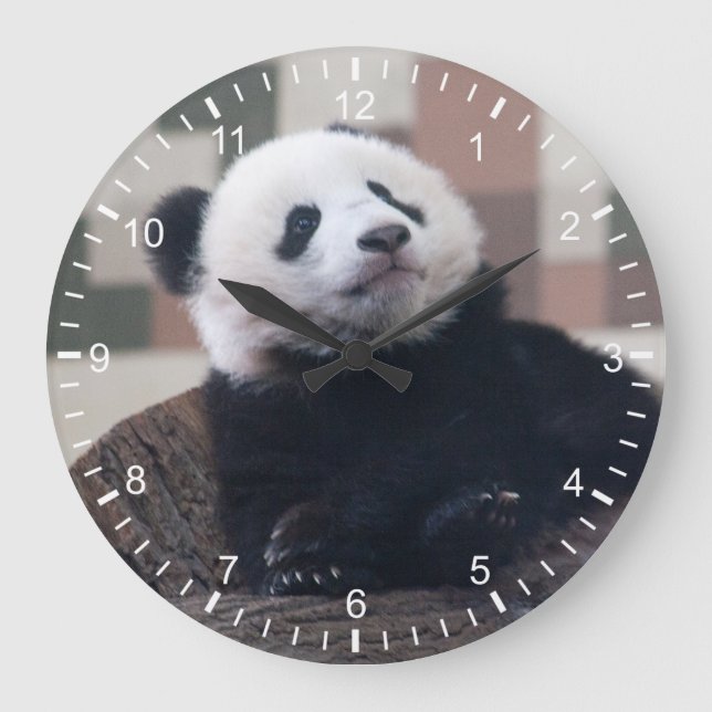 Grande Horloge Ronde Bébé panda géant mignon (Recto)