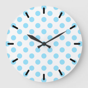 Grande Horloge Ronde Bébé pois bleu et blanc