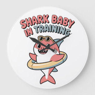 Grande Horloge Ronde Bébé Requin en Formation Enfants