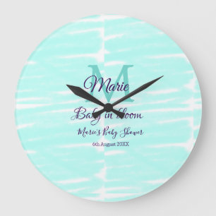 Grande Horloge Ronde Bébé vert pastel en fleurs douche de bébé monogram