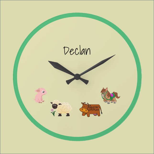 Grande Horloge Ronde Bébés d'animaux de ferme jaunes mignons (Créateur téléchargé)
