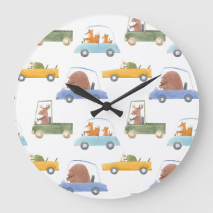 Grande Horloge Ronde Bébés : motif d'aquarelle dessiné à la main.
