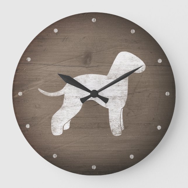Grande Horloge Ronde Bedlington Terrier Silhouette Style rustique (Recto)