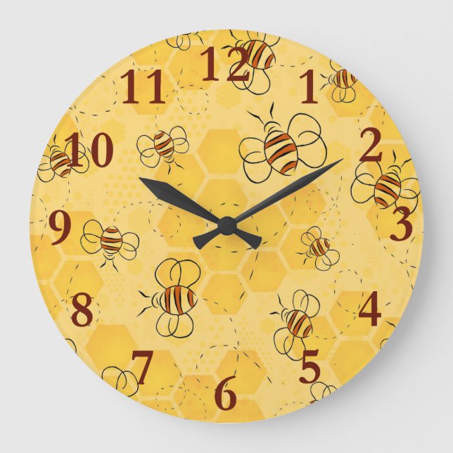Grande Horloge Ronde Bee Buzzing Honey Bees mignonne (Recto)