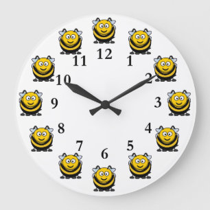 Grande Horloge Ronde Bees Drôle Cartoon Bumblebee Numéros