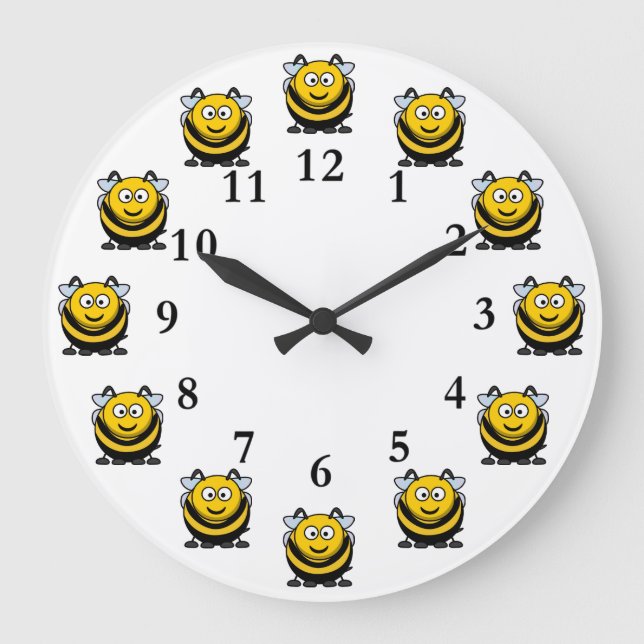 Grande Horloge Ronde Bees Drôle Cartoon Bumblebee Numéros (Recto)