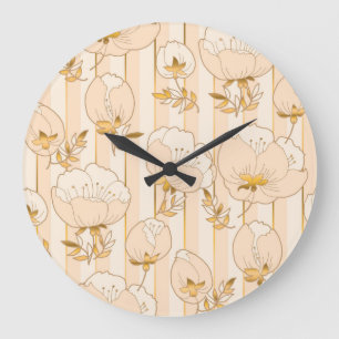 Grande Horloge Ronde Beige D'Ivoire : Modèle Floral De Luxe.