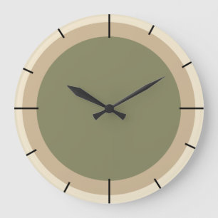 Grande Horloge Ronde Beige et vert sauge