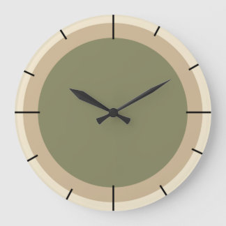 Grande Horloge Ronde Beige et vert sauge