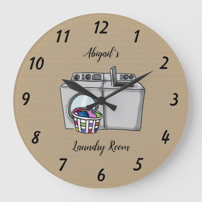 Grande Horloge Ronde Beige Laundry Room Personalized Large Clock (Recto)