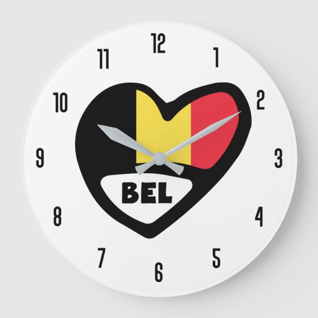 Grande Horloge Ronde Belgique Code Pays BEL België Drapeau Coeur (Recto)