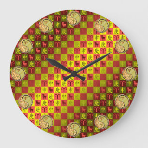 Grande Horloge Ronde Bélier & Singe de Métal