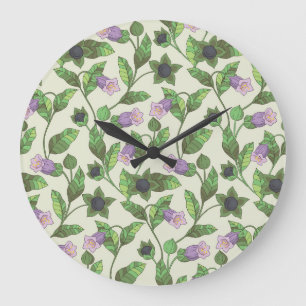 Grande Horloge Ronde Belladonna Flowers : Vintage Floral Illustration