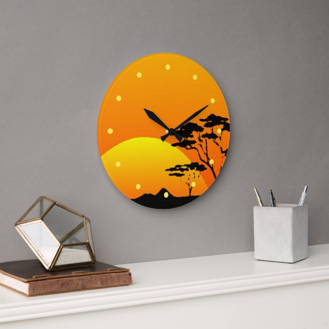 Grande Horloge Ronde Belle Afrique Safari Bright Orange Sunset (Bureau)