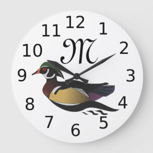 Grande Horloge Ronde Belle baignade de canard en bois