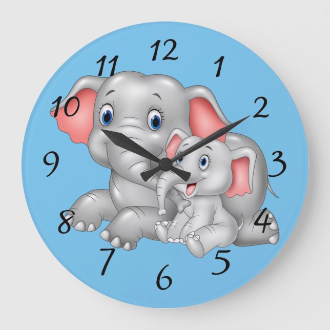 Grande Horloge Ronde Belle bande dessinée éléphant avec bébé (Recto)