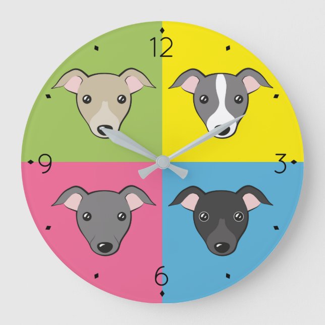 Grande Horloge Ronde Belle caricature italienne greyhounds pop art colo (Recto)