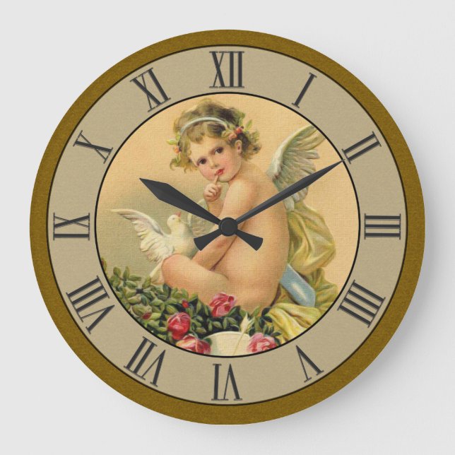 Grande Horloge Ronde Belle colombe victorienne Cherub Angel Dove (Recto)