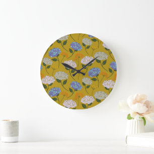 Grande Horloge Ronde Belle, couleur pastel Hydrangea & Fleur sauvage