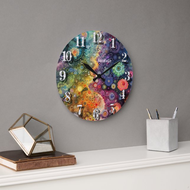 Grande Horloge Ronde Belle couleur Whimsical Retour à l'école (Bureau)