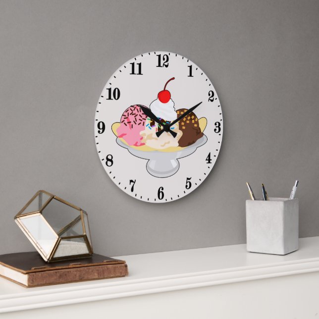 Grande Horloge Ronde Belle crème glacée coupée en banane (Bureau)