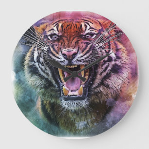 Grande Horloge Ronde Belle croissance Tigre Bengale Tigre photo visage