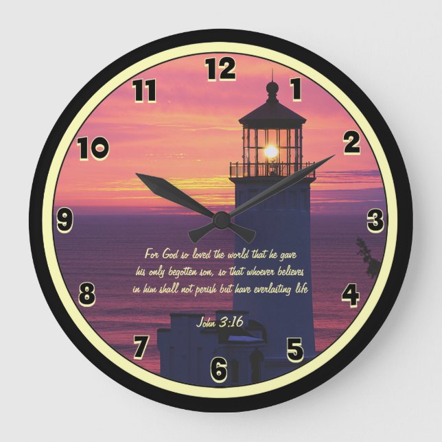 Grande Horloge Ronde Belle écriture John 3:16 Phare personnalisé (Recto)