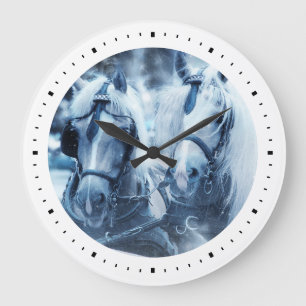 Grande Horloge Ronde Belle équipe de chevaux Photo d'hiver