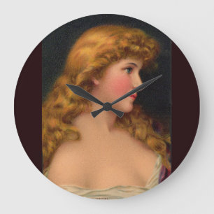 Grande Horloge Ronde Belle femme du XIXe siècle aux cheveux longs