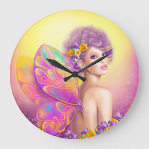 Grande Horloge Ronde Belle fille papillon fée
