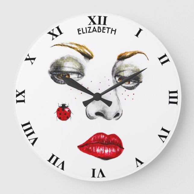 Grande Horloge Ronde Belle Fille Visage Dessin Avec Ladybug (Recto)