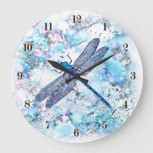 Grande Horloge Ronde Belle libellule bleue