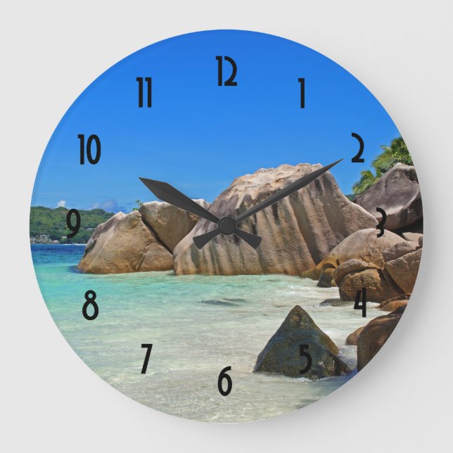 Grande Horloge Ronde Belle Mer Tropicale Côte Rocheuse (Recto)