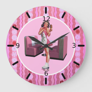 Grande Horloge Ronde Belle mignonne fille servant de la crème glacée