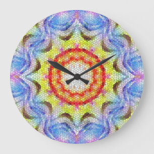 Grande Horloge Ronde Belle mosaïque brillante Carreaux soleil Fleur