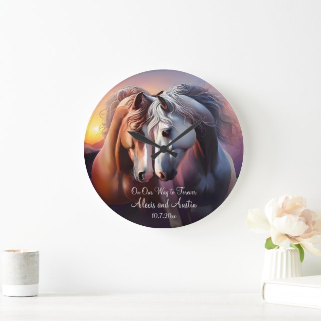 Grande Horloge Ronde Belle paire de chevaux pour l'Anniversaire (Maison)