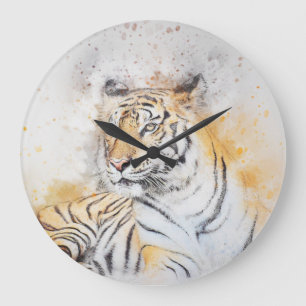 Grande Horloge Ronde Belle peinture sur tigre du Bengale