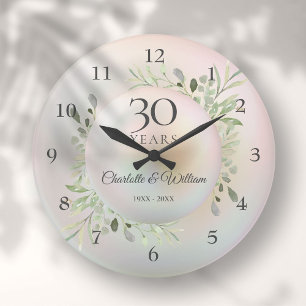 Grande Horloge Ronde Belle Perle 30e Anniversaire de Vert feuillage