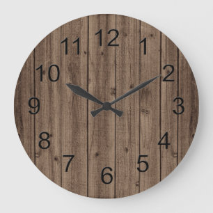 Grande Horloge Ronde Belle texture en bois rustique Brown