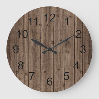 Grande Horloge Ronde Belle texture en bois rustique Brown