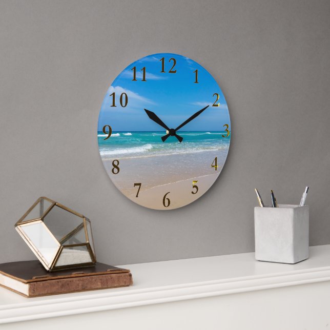 Grande Horloge Ronde Belle Tropical Turquoise Beach Circulaire (Bureau)