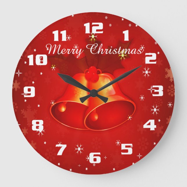 Grande Horloge Ronde Belles cloches de Noël Joyeux rouge de Noël (Recto)
