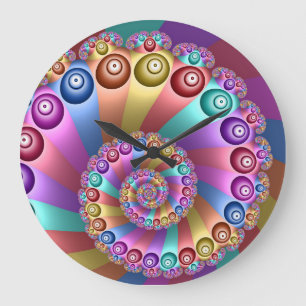 Grande Horloge Ronde Belles couleurs arc-en-ciel Art fractal Abstrait