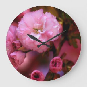 Grande Horloge Ronde Belles fleurs de cerisiers rose printemps