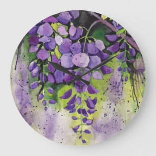 Grande Horloge Ronde Belles Fleurs De Wisteria En Aquarelle