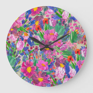 Grande Horloge Ronde Belles fleurs : papier peint Fleur sauvage aquarel