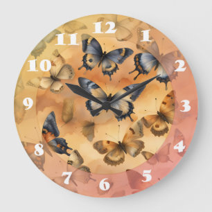 Grande Horloge Ronde Belles papillons aquarelles