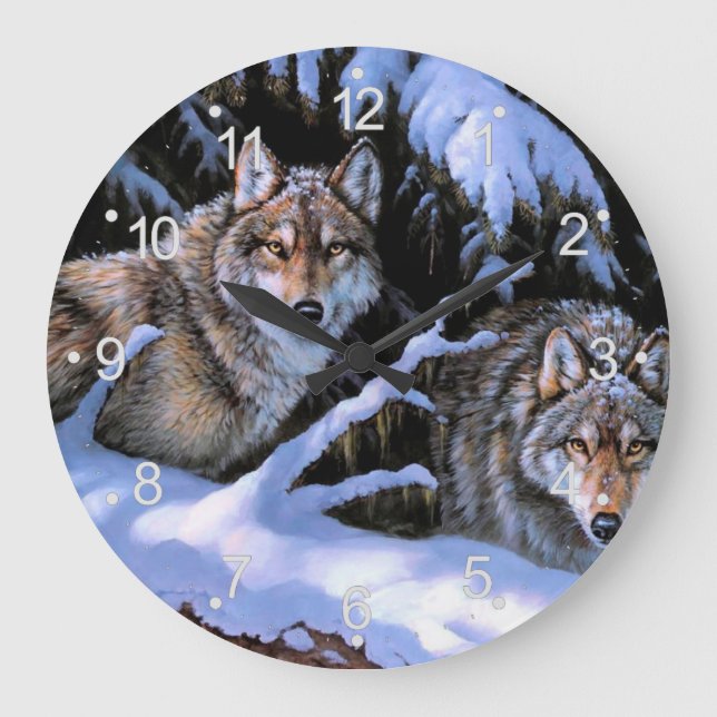 Grande Horloge Ronde Belles Peintures Deux Loups (Recto)