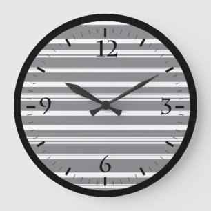 Grande Horloge Ronde Belles rayures blanches noires